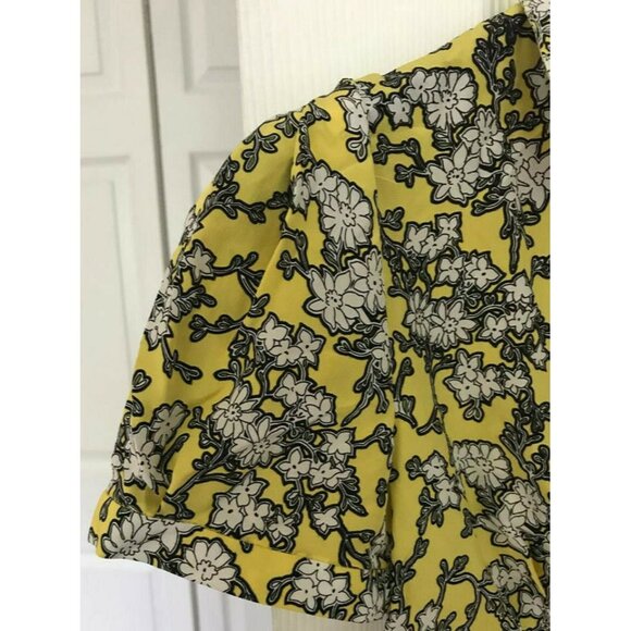 100% Silk Badgley Mischka Yellow Gray 729 Floral Women Blouse Size Petites 2 NWT - Picture 3 of 12